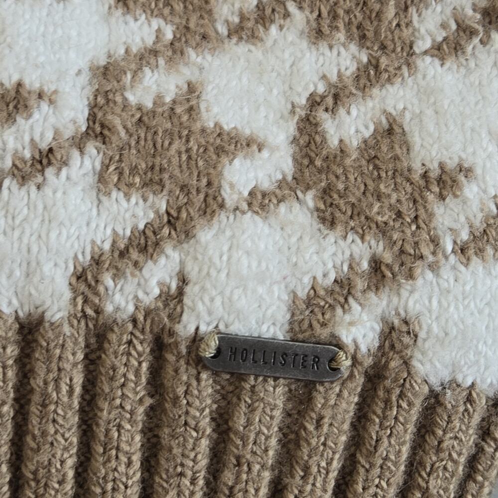 Hollister Houndstooth Dark Tan and Ivory Cropped Sweater XS Preppy Classic Sexy - Picture 4 of 7